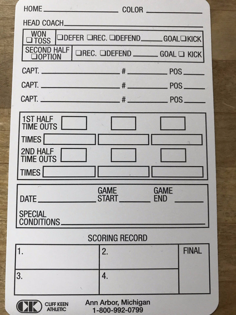 Cliff Keen Reusable Football Game Card